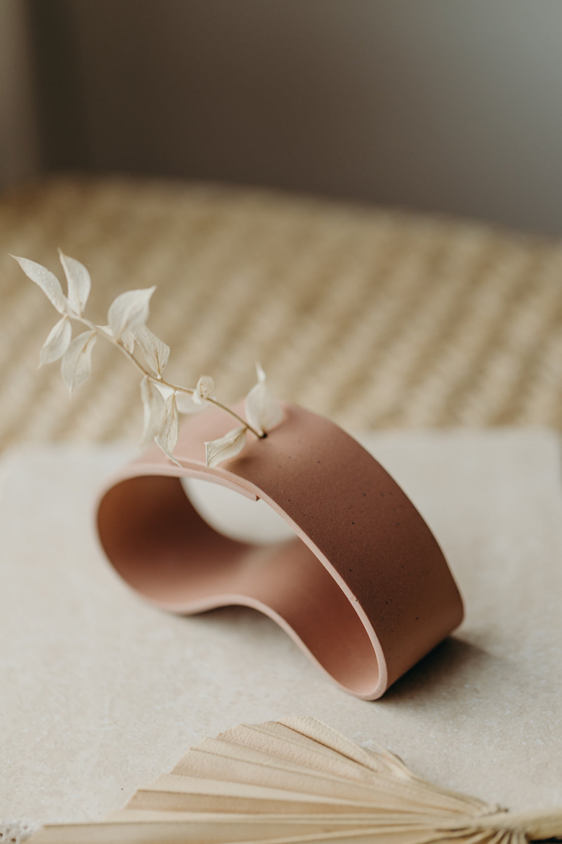 Polymer clay vase, speckled old pink 