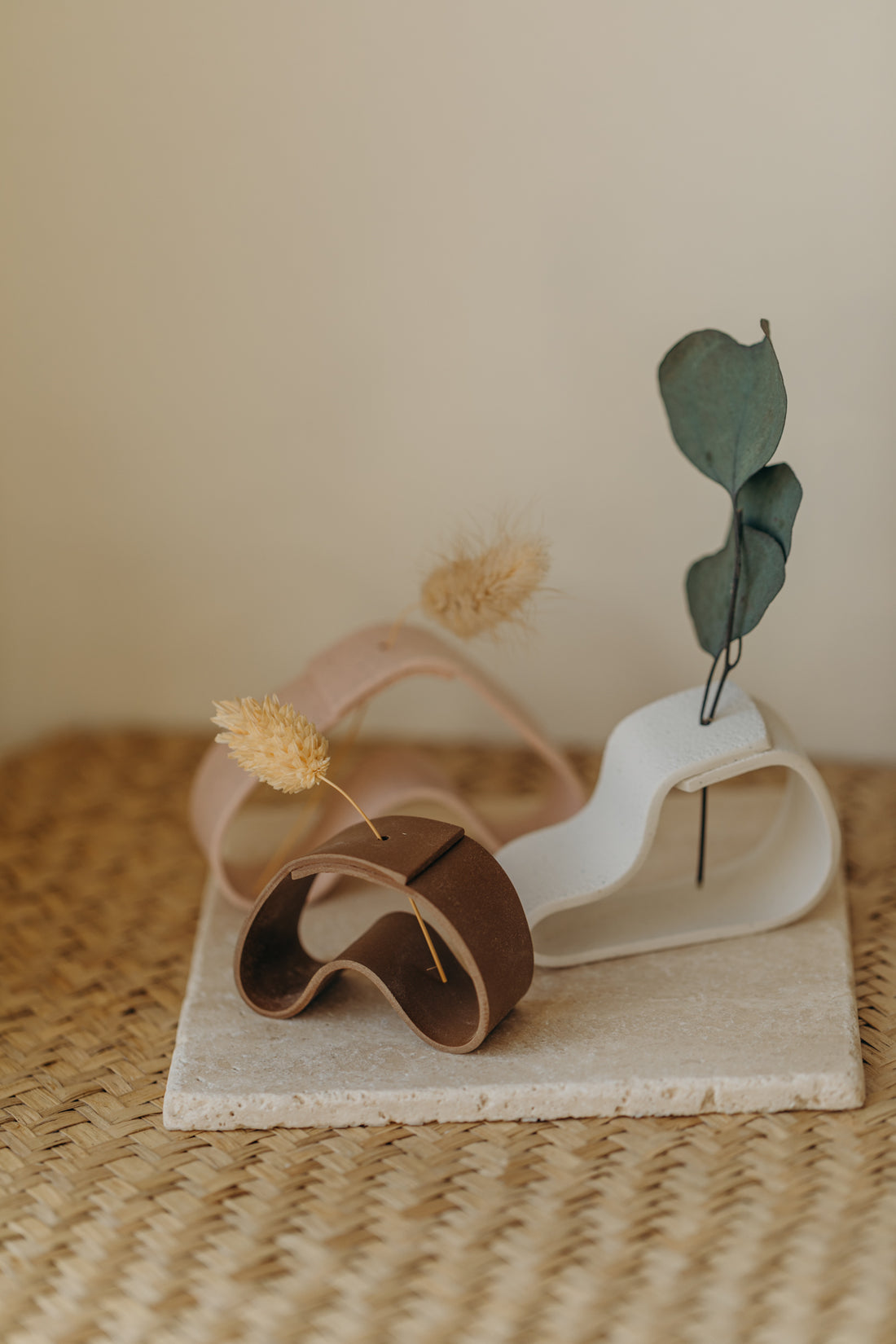 Polymer clay vase, white speckled 