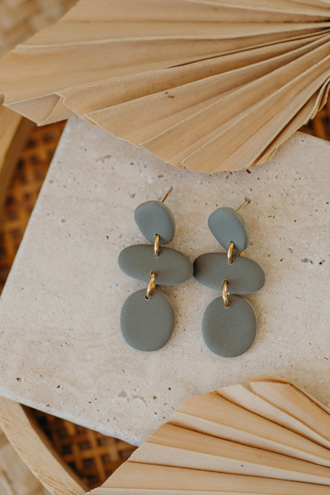 YARA - three-piece green polymer clay earrings