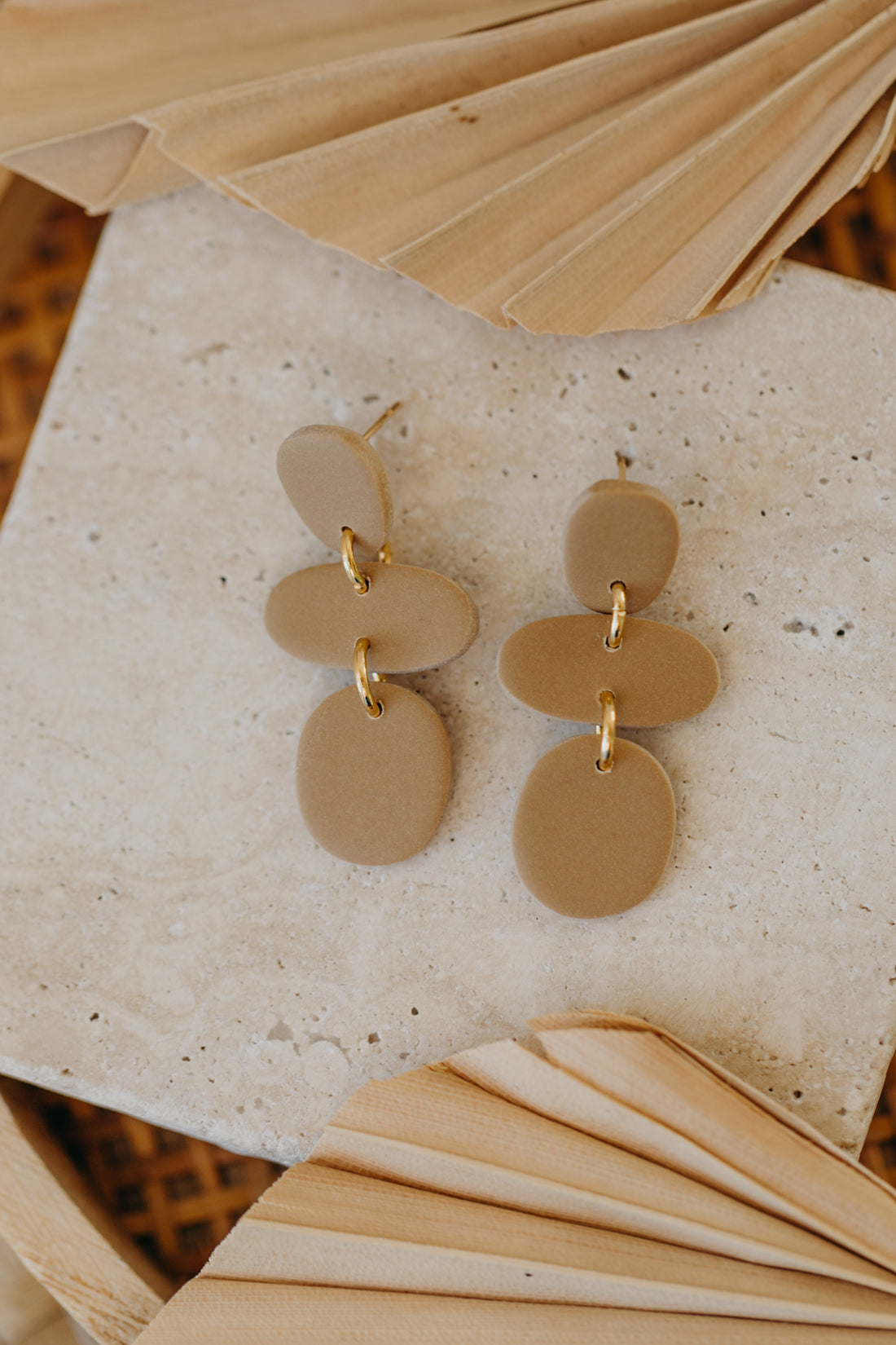 YARA - three-piece sand-colored polymer clay earrings