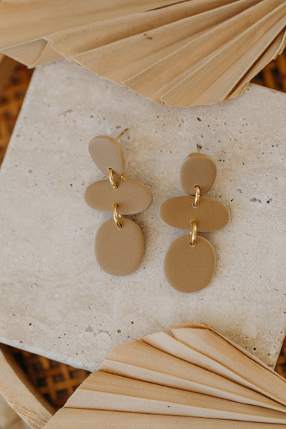YARA - three-piece sand-colored polymer clay earrings