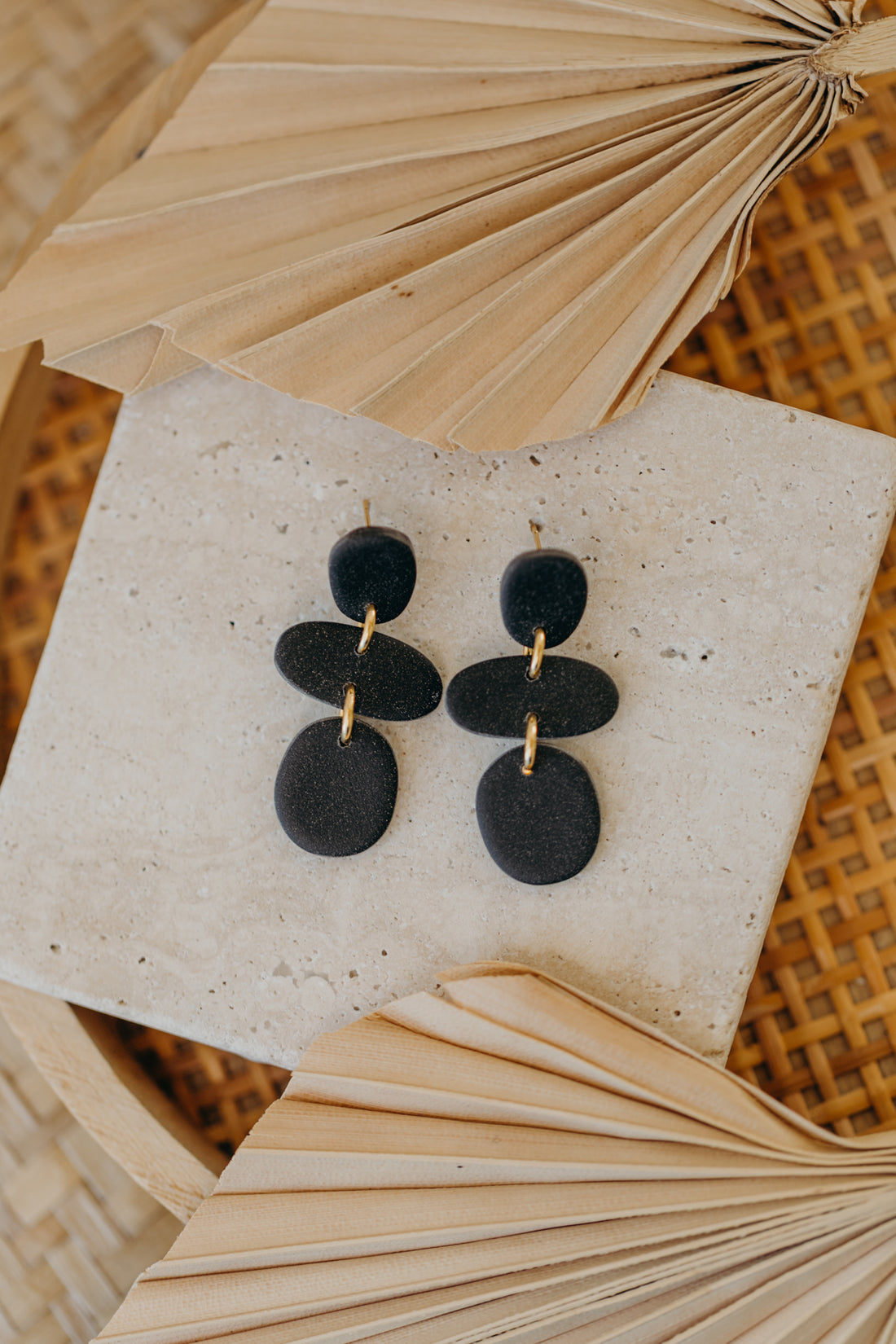 YARA - three-piece black polymer clay earrings