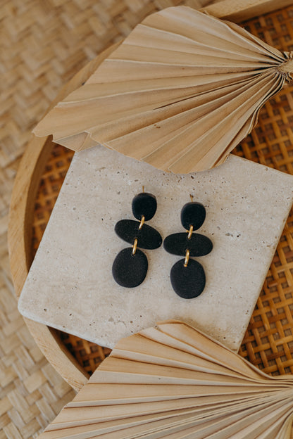 YARA - three-piece black polymer clay earrings