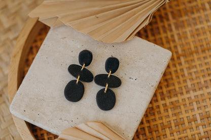 YARA - three-piece black polymer clay earrings