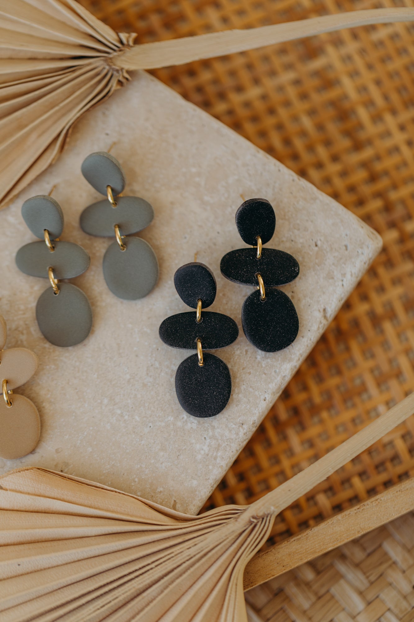 YARA - three-piece black polymer clay earrings