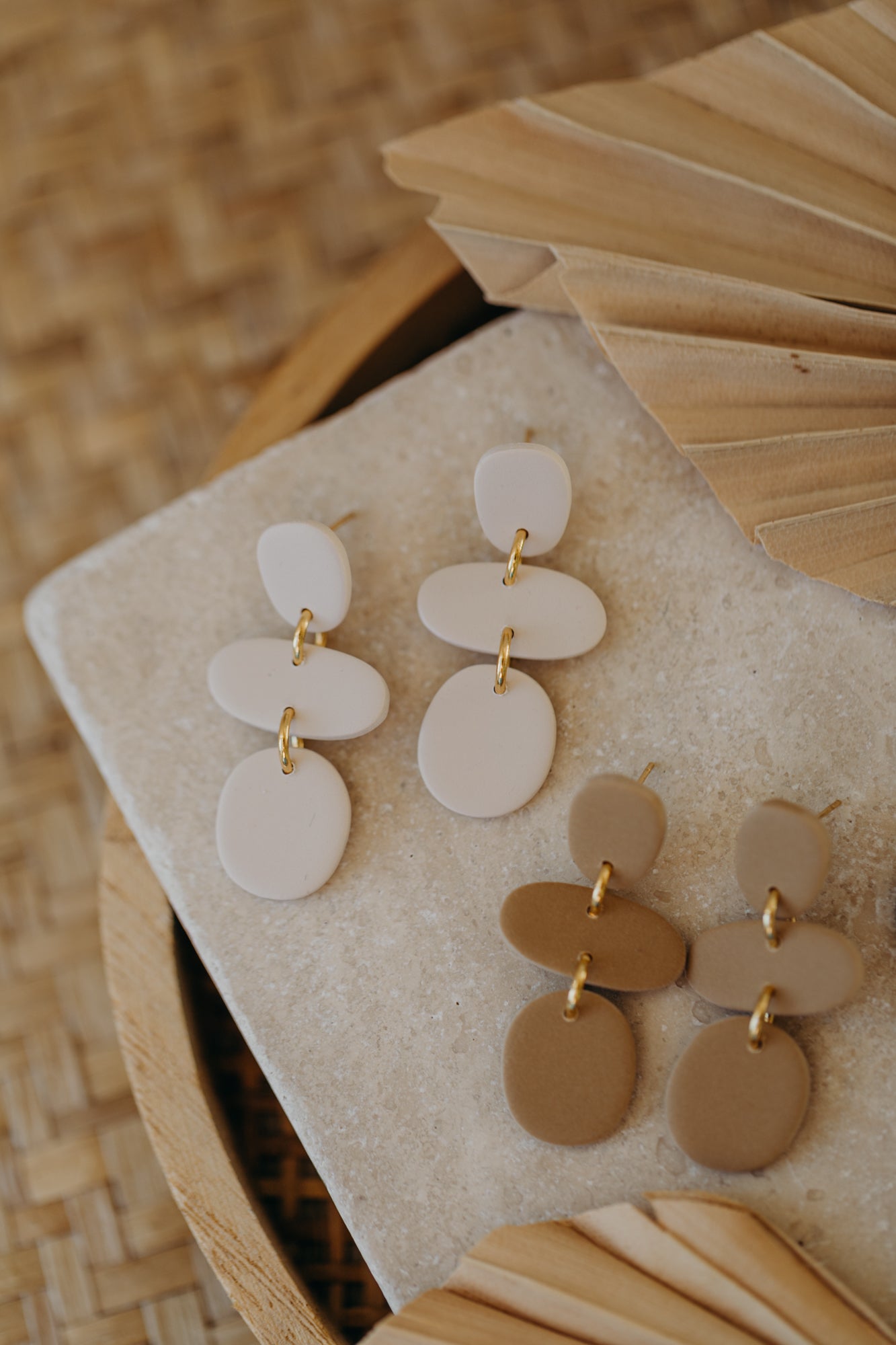 YARA - three-piece vanilla-colored polymer clay earrings