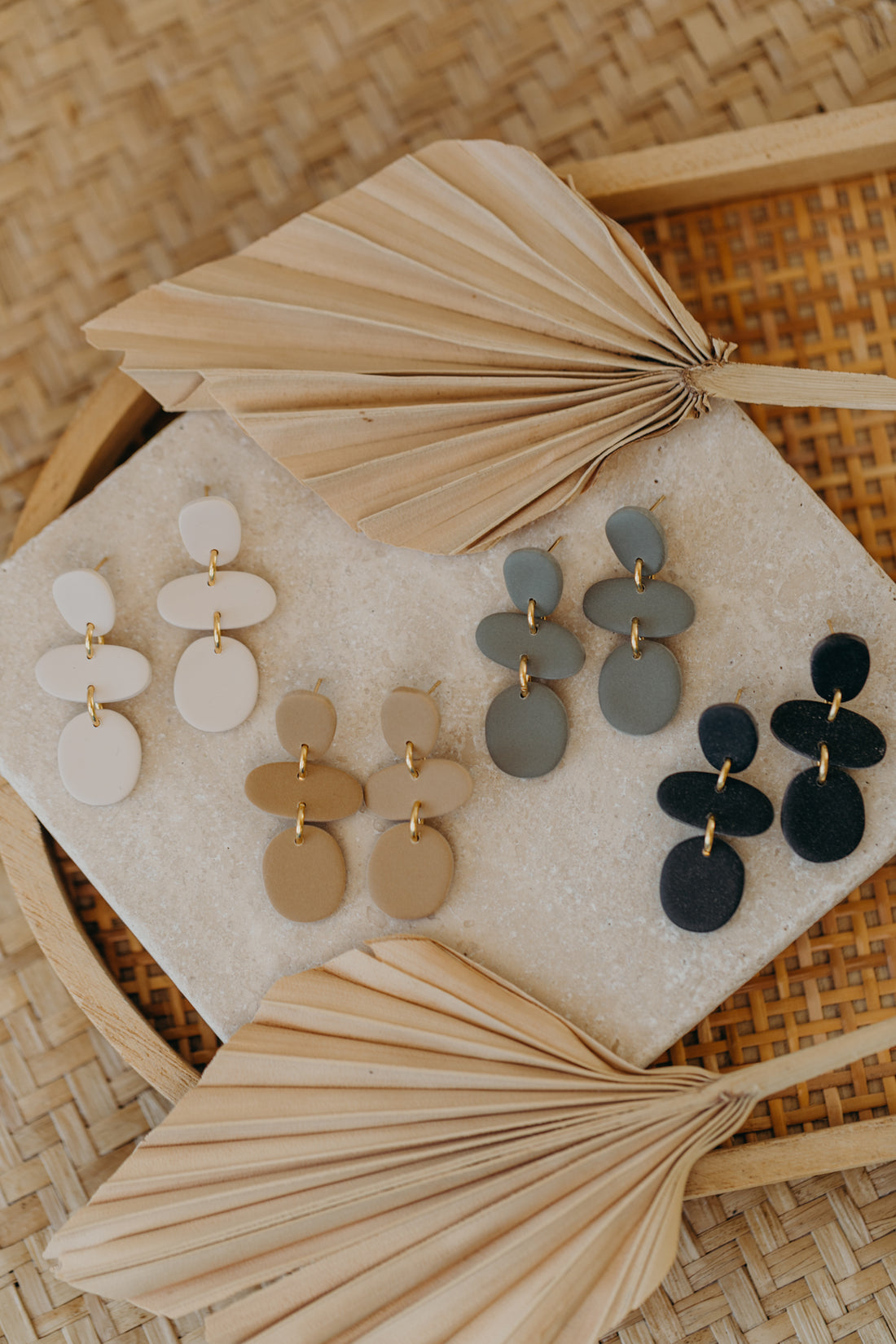 YARA - three-piece green polymer clay earrings