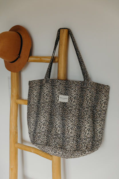 Großer beiger Leo Print Shopper LEO mit Reißverschluss